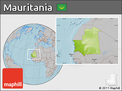 Physical Location Map of Mauritania, gray outside, hill shading