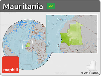 Physical Location Map of Mauritania, gray outside, hill shading