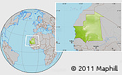 Physical Location Map of Mauritania, gray outside