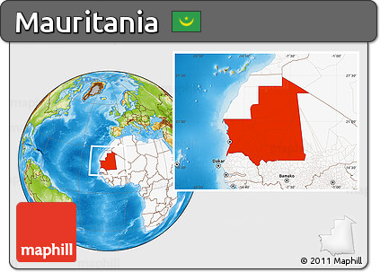 Physical Location Map of Mauritania, highlighted continent
