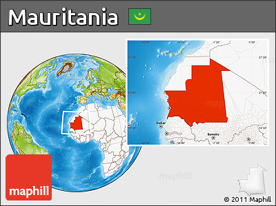 Physical Location Map of Mauritania, highlighted continent