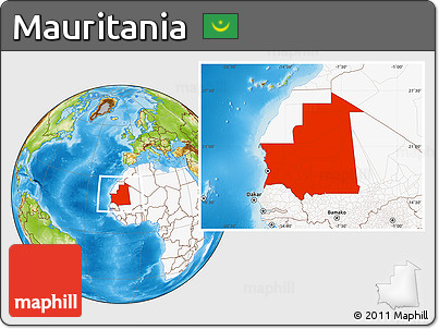 Physical Location Map of Mauritania, highlighted continent