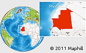 Physical Location Map of Mauritania, highlighted continent
