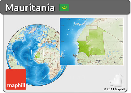 Physical Location Map of Mauritania, lighten, land only