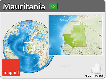 Physical Location Map of Mauritania, lighten, land only