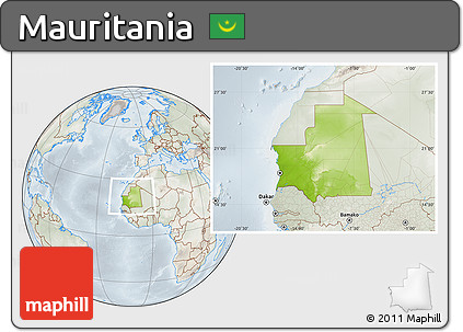 Physical Location Map of Mauritania, lighten, semi-desaturated