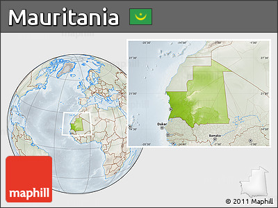 Physical Location Map of Mauritania, lighten, semi-desaturated