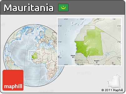 Physical Location Map of Mauritania, lighten, semi-desaturated
