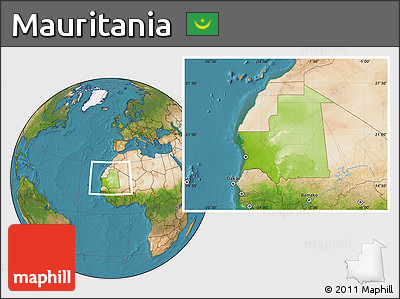 Physical Location Map of Mauritania, satellite outside