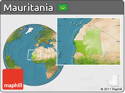 Physical Location Map of Mauritania, satellite outside