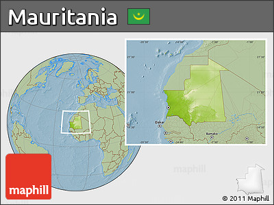 Physical Location Map of Mauritania, savanna style outside, hill shading