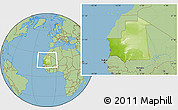 Physical Location Map of Mauritania, savanna style outside