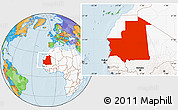 Political Location Map of Mauritania, highlighted continent