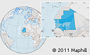 Political Location Map of Mauritania, lighten, desaturated, land only