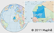 Political Location Map of Mauritania, lighten, land only