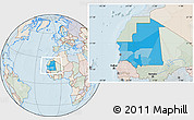 Political Location Map of Mauritania, lighten, semi-desaturated, land only