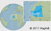 Political Location Map of Mauritania, savanna style outside, hill shading