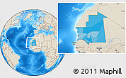 Political Location Map of Mauritania, shaded relief outside