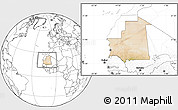 Satellite Location Map of Mauritania, blank outside