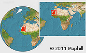 Satellite Location Map of Mauritania, within the entire continent