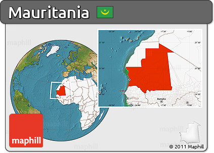 Satellite Location Map of Mauritania, highlighted continent
