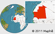 Satellite Location Map of Mauritania, highlighted continent