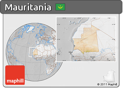 Satellite Location Map of Mauritania, lighten, desaturated