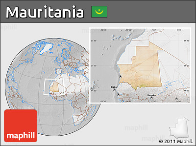 Satellite Location Map of Mauritania, lighten, desaturated