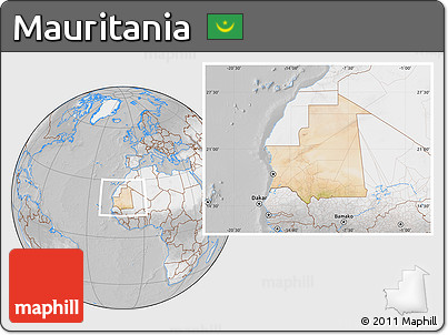 Satellite Location Map of Mauritania, lighten, desaturated