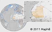 Satellite Location Map of Mauritania, lighten, desaturated
