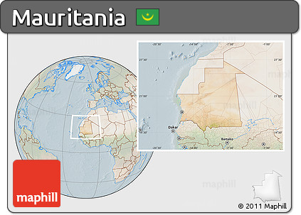 Satellite Location Map of Mauritania, lighten