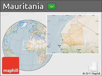 Satellite Location Map of Mauritania, lighten
