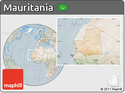 Satellite Location Map of Mauritania, lighten