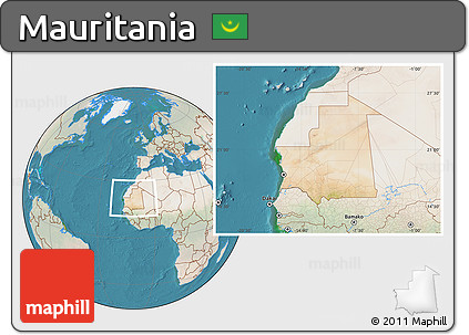 Satellite Location Map of Mauritania, lighten, land only