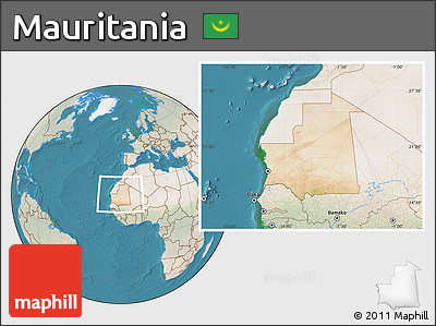 Satellite Location Map of Mauritania, lighten, land only