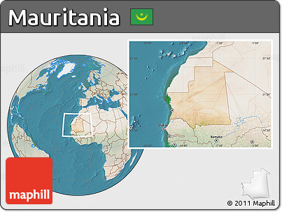 Satellite Location Map of Mauritania, lighten, land only