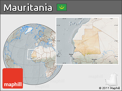 Satellite Location Map of Mauritania, lighten, semi-desaturated
