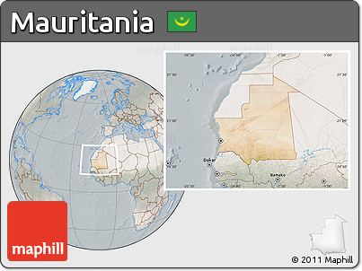 Satellite Location Map of Mauritania, lighten, semi-desaturated