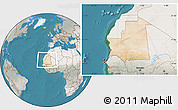 Satellite Location Map of Mauritania, lighten, semi-desaturated, land only