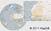 Satellite Location Map of Mauritania, lighten, semi-desaturated