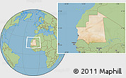 Satellite Location Map of Mauritania, savanna style outside