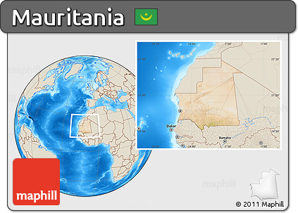Satellite Location Map of Mauritania, shaded relief outside
