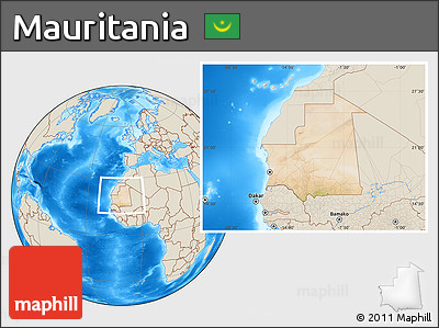 Satellite Location Map of Mauritania, shaded relief outside