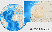 Satellite Location Map of Mauritania, shaded relief outside