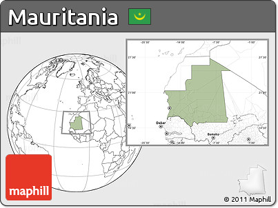 Savanna Style Location Map of Mauritania, blank outside, hill shading inside