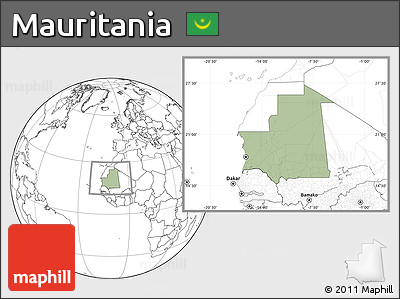 Savanna Style Location Map of Mauritania, blank outside, hill shading inside