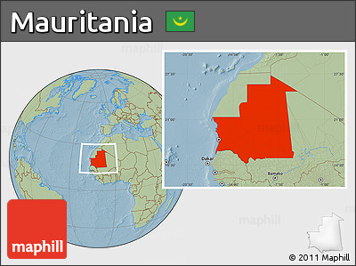 Savanna Style Location Map of Mauritania, hill shading
