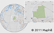 Savanna Style Location Map of Mauritania, lighten, desaturated, hill shading