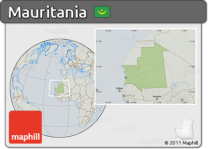 Savanna Style Location Map of Mauritania, lighten, semi-desaturated