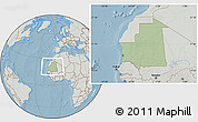 Savanna Style Location Map of Mauritania, lighten, semi-desaturated, land only, hill shading